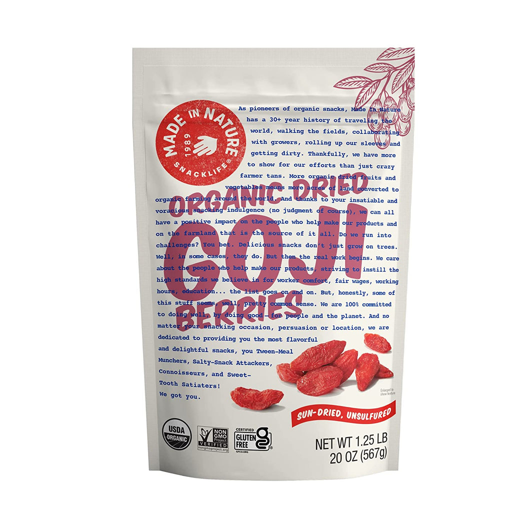 Made in Nature | Organic Sun Dried Goji Berries | Non-GMO, Unsulfured Vegan Snack [COS}